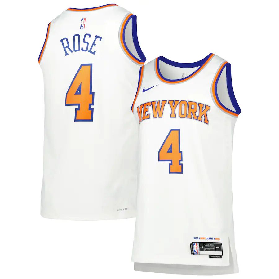 Men New York Knicks 4 Derrick Rose Nike White Association Edition 2022-23 Swingman NBA Jersey